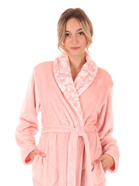 Dámský dlouhý župan se šálovým límcem FLORA světle růžová