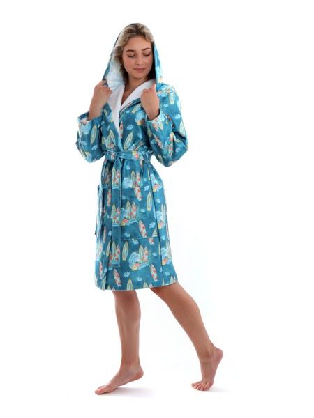 Dámský krátký župan s kapucí Oahu se vzorem Havaj