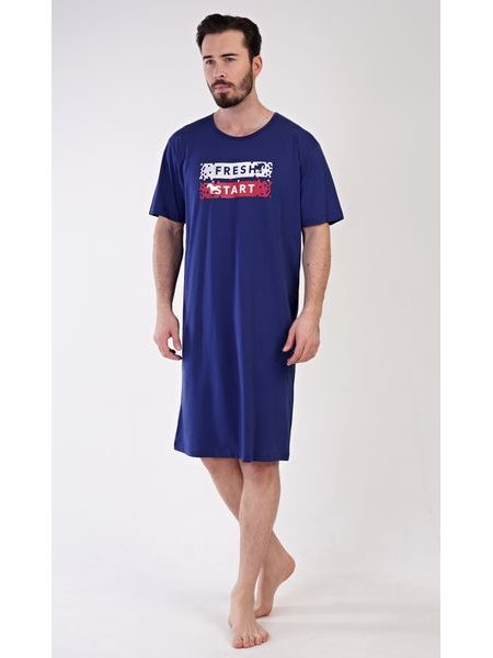 Pánská noční košile s krátkým rukávem Fresh start - tmavě modrá