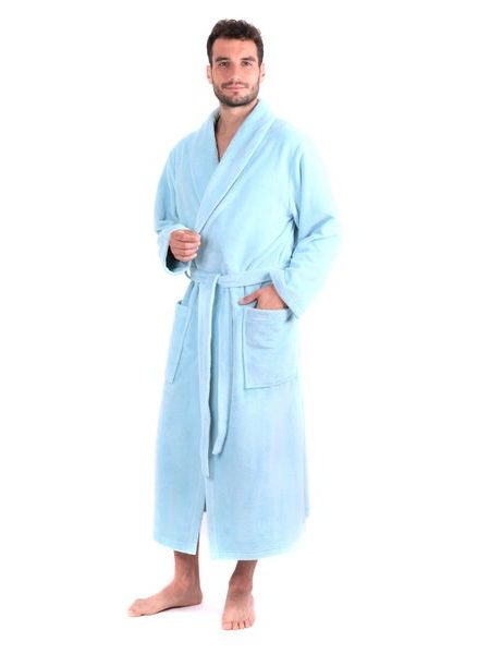 Unisex dlouhý savý župan se šálovým límcem TAMPA ledově modrá