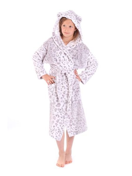 Dětský dlouhý župan s kapucí IRBIS leopardí vzor šedá