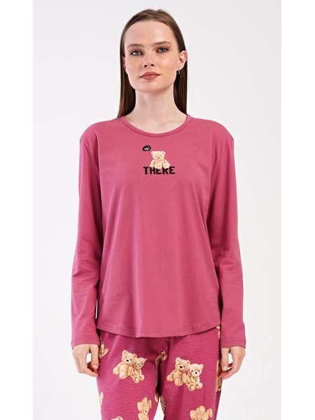 Dámské pyžamo dlouhé Pink bear - tmavě růžová