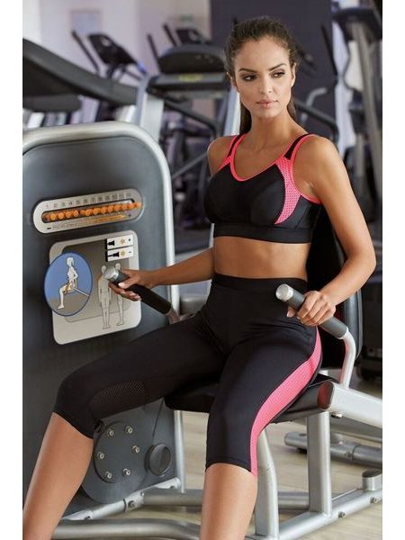 Dámské 3/4 fitness legíny Terry růžové pruhy