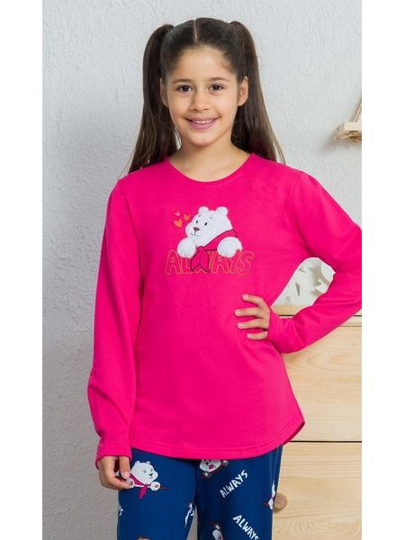 Dětské pyžamo dlouhé Méďa - tmavě růžová