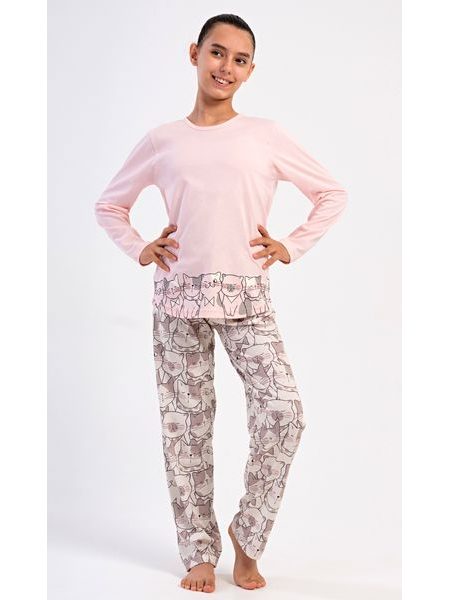 Dětské pyžamo dlouhé Koťata - světle lososová