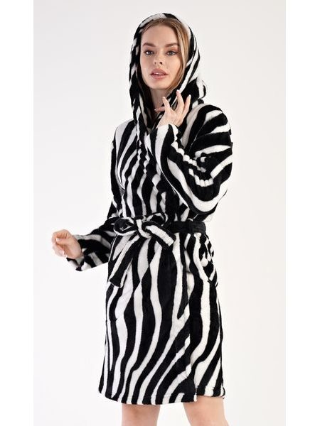 Dámský župan krátký s kapucí Zebra - černá