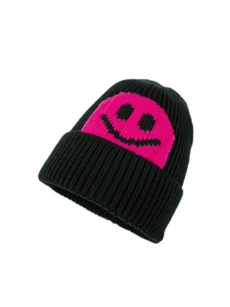 Teplá čepice na zimu černá se smajlem