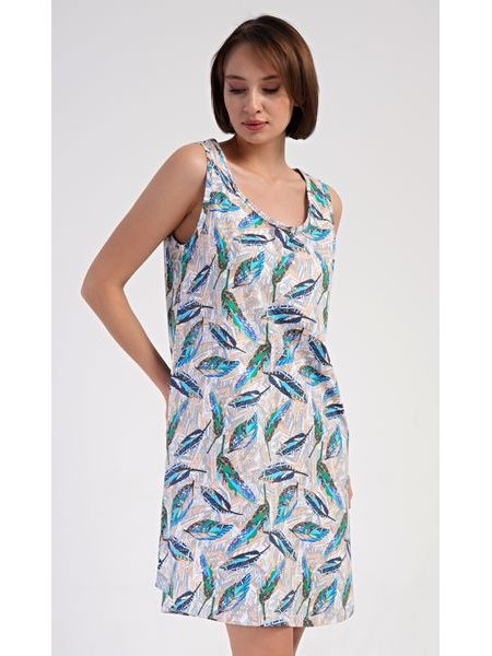 Dámská noční košile na ramínka Listy - tyrkysová