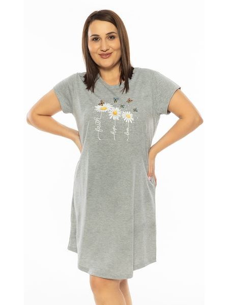 Dámská noční košile s krátkým rukávem Kopretiny - šedá