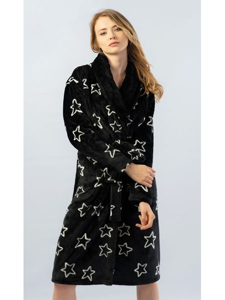 Dámský župan dlouhý Hvězdy - černá