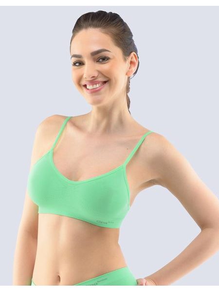 Dámský top podprsenkový s úzkými ramínky, úzká ramínka, bezešvé, jednobarevné Bamboo PureLine 07010P - sv. zelená