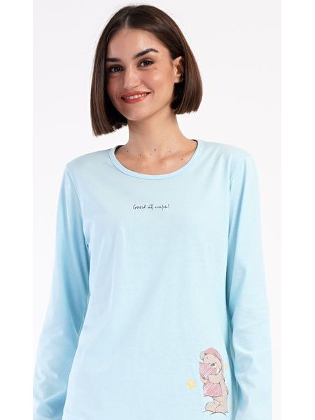 Dámské pyžamo dlouhé Méďa s polštářem - světle modrá