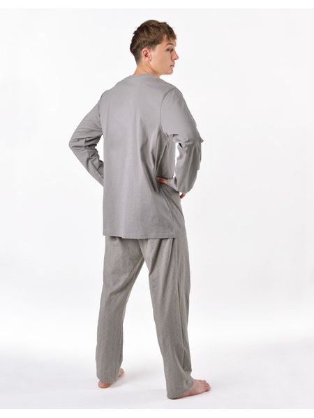 Pánské pyžamo dlouhé, šité, s potiskem 79195 - šedá peprmint