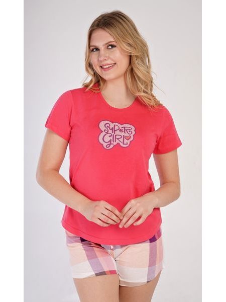Dámské pyžamo šortky Super girl - korálová