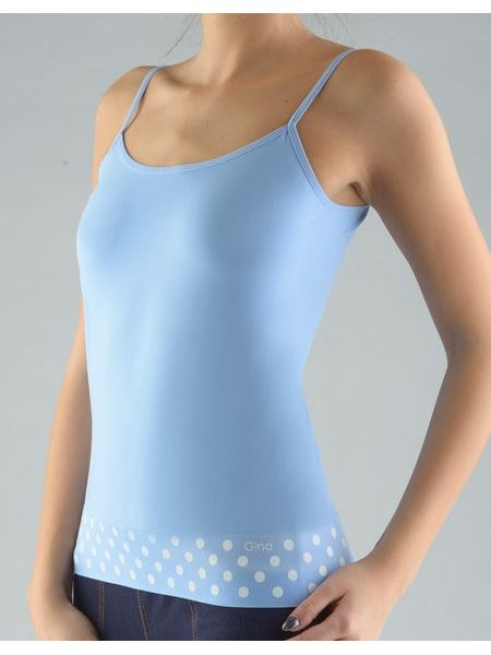 Dámská košilka, úzká ramínka, bezešvé, s potiskem Širší lem s puntíky 08991P - pomnenková bílá