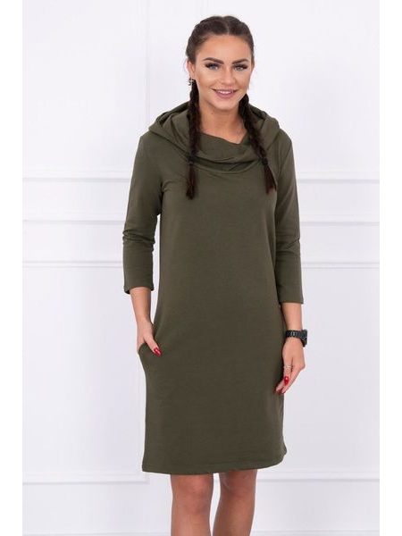 Šaty s kapucí a kapsami, khaki