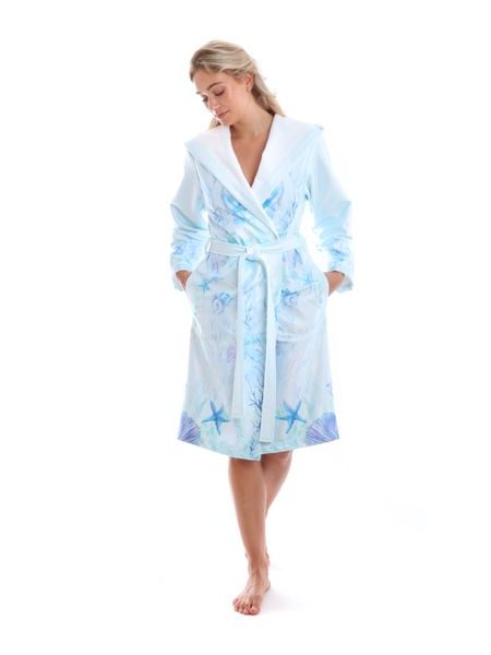 Dámský krátký župan s kapucí Anju se vzorem Moře