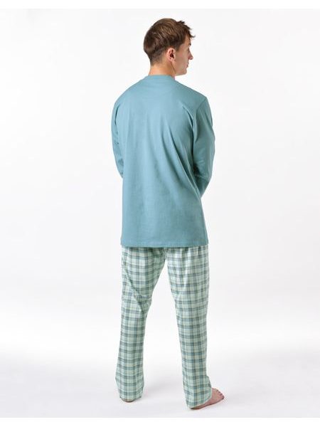 Pánské pyžamo dlouhé, šité, s potiskem 79189 - měsíc aqua