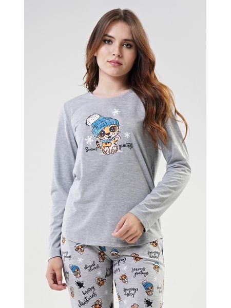 Dámské pyžamo dlouhé Tygřík - šedá