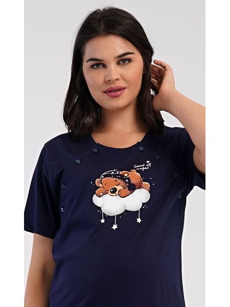 Dámská noční košile mateřská Méďa na obláčku - tmavě modrá