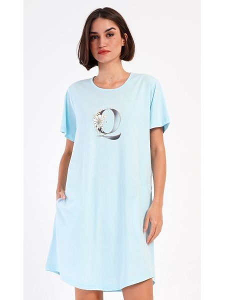 Dámské domácí šaty s krátkým rukávem Queen - světle modrá