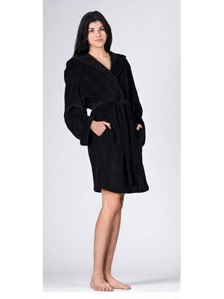 Dámský 3/4 savý župan TRIBAL s kapucí a výšivkou černá