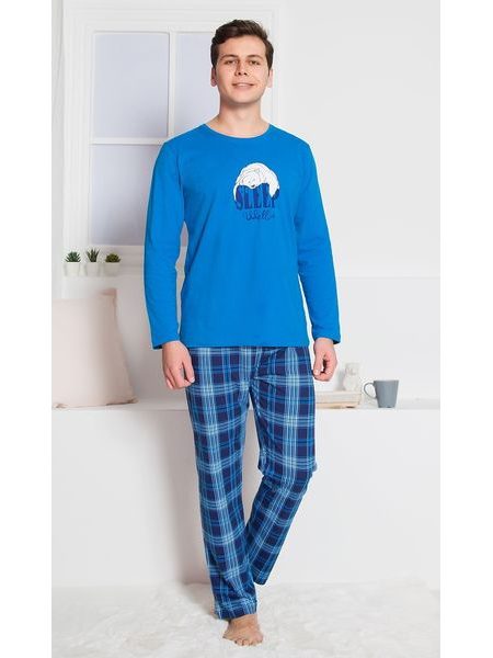 Pánské pyžamo dlouhé Sleep well - modrá
