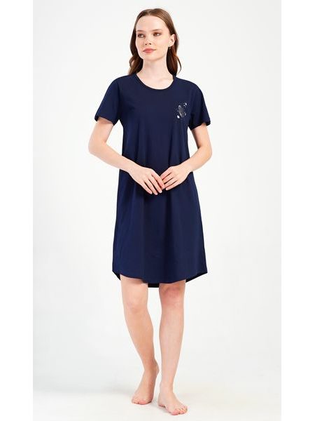 Dámská noční košile s krátkým rukávem Motýlek - tmavě modrá