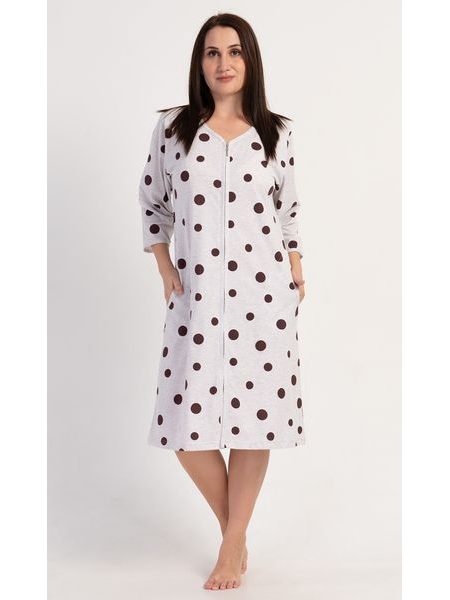 Dámské domácí šaty s tříčtvrtečním rukávem Puntík - světle šedá
