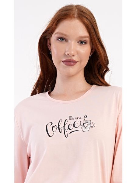 Dámské pyžamo dlouhé Coffee - světle lososová