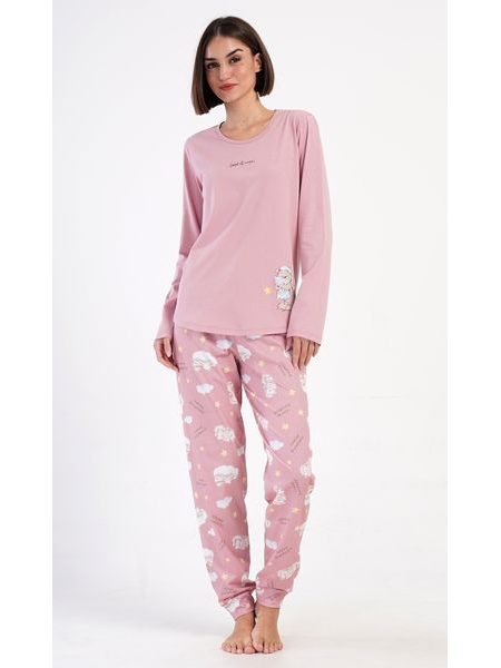 Dámské pyžamo dlouhé Méďa s polštářem - starorůžová