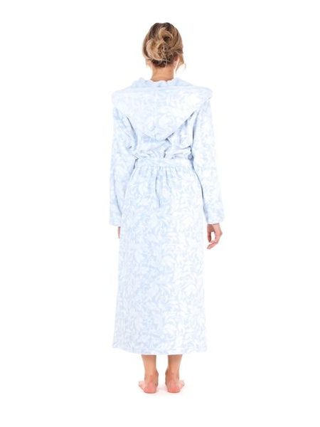Dámský dlouhý župan s kapucí FLORA světle modrá/bílá