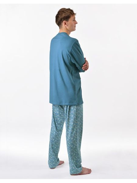 Pánské pyžamo dlouhé, šité, s potiskem 79191 - měsíc dunaj