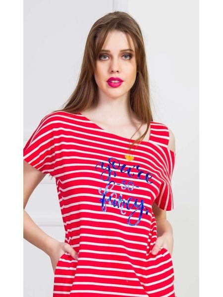 Dámské domácí šaty s krátkým rukávem Red sun - červená