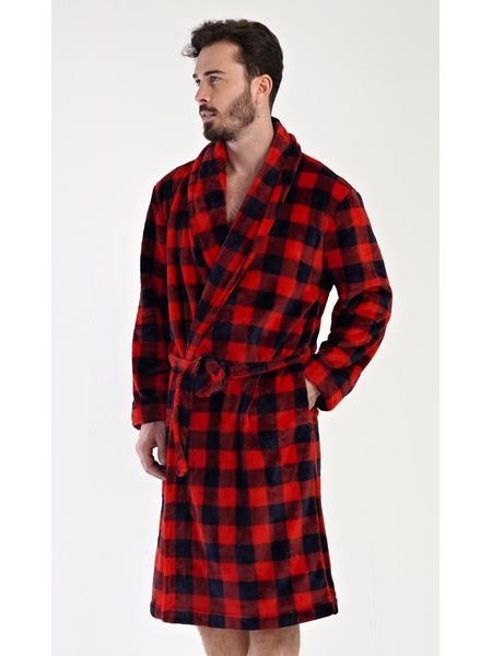 Pánský župan se šálovým límcem Kostka - červená