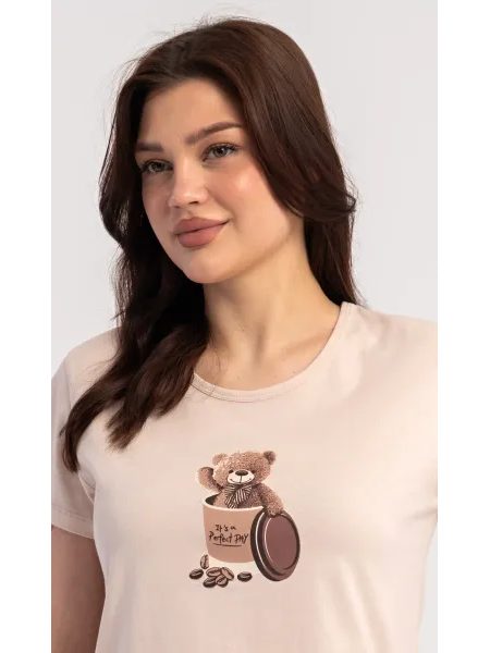 Dámské pyžamo šortky Méďa Coffee - smetanová