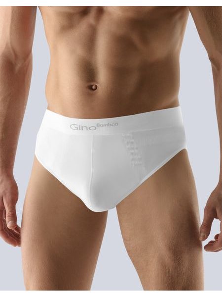 GINA pánské slipy se širším bokem, širší bok, bezešvé, jednobarevné Bamboo PureLine 51003P - bílá