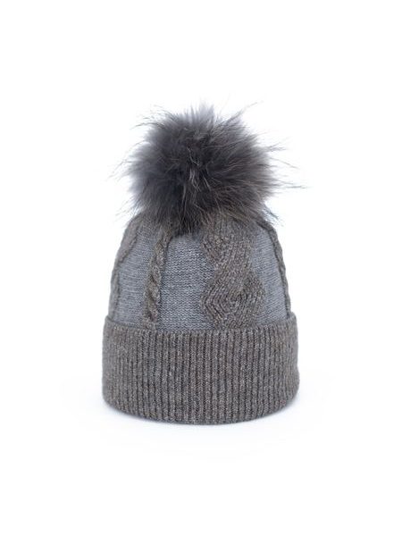 Čepice s fluffy bambulí šedá