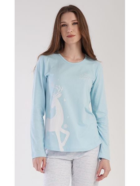 Dámské pyžamo dlouhé Jelen - světle modrá