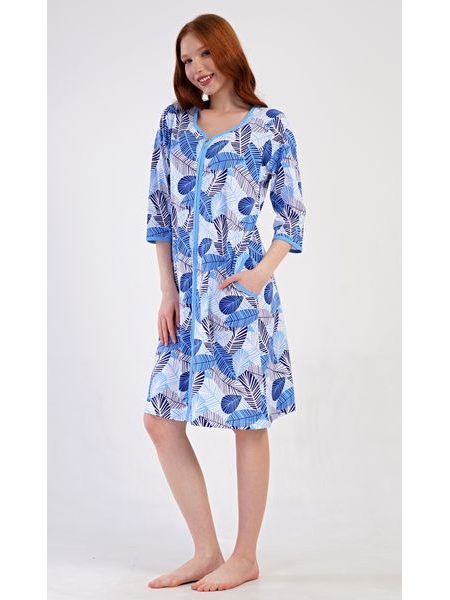 Dámské domácí šaty s tříčtvrtečním rukávem Julie - modrá