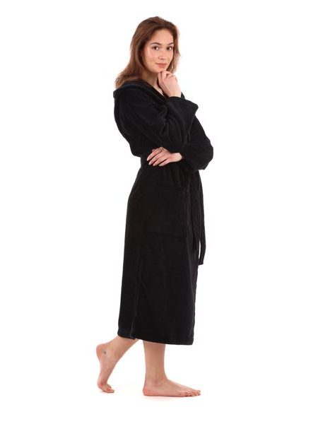 Dámský dlouhý savý župan s kapucí TAMPA černá
