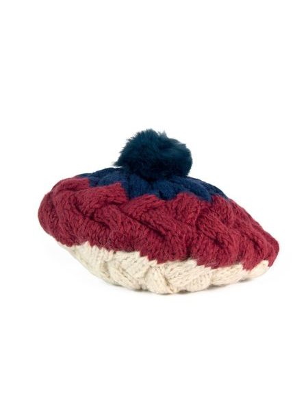 Baret s králičím pompomem modrý