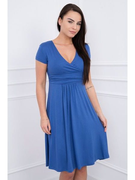 Šaty s výstřihem a krátkým rukávem, jeanově modrá