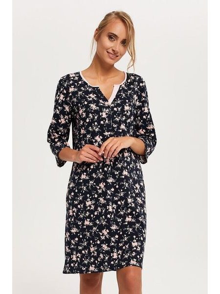 Dámská noční košile Leonia černá s květy