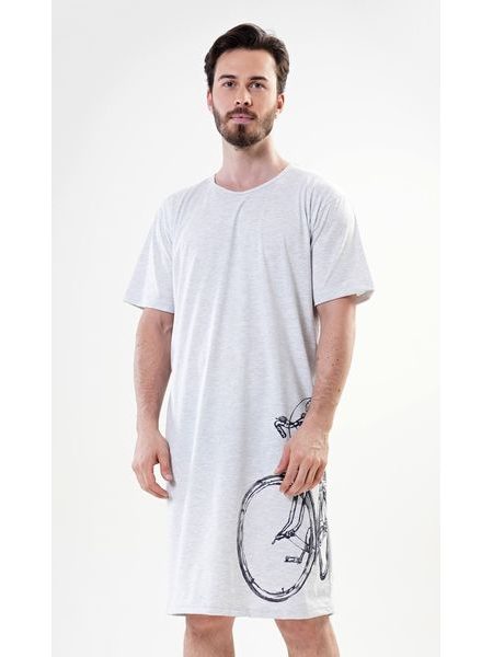 Pánská noční košile s krátkým rukávem Velké kolo - světle šedá