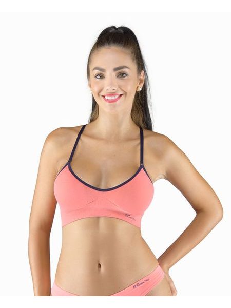 Dámská podprsenka sportovní s vycpávkami, bez kostice, bezešvé, jednobarevné Eco Bamboo 07020P - tomato tm. modrá