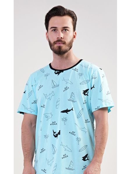 Pánská noční košile s krátkým rukávem Oceán - azurová