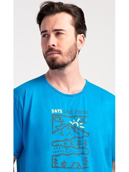 Pánská noční košile s krátkým rukávem Outdoor - modrá