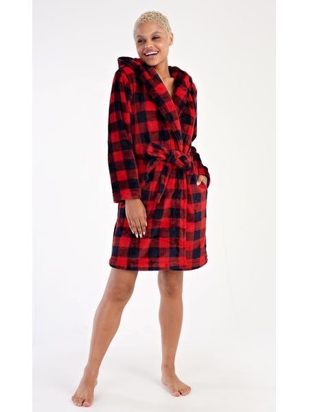 Dámský župan krátký s kapucí Kostka - červená
