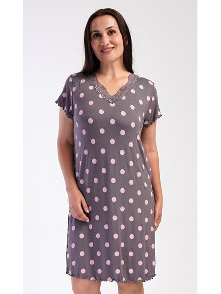 Dámská noční košile s krátkým rukávem Puntíky - hnědá